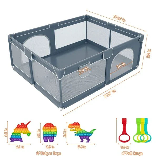 RAINBEAN Baby Playpen - Breathable Mesh, Sturdy Alloy Frame, Double-Door Design for Indoor and Outdoor Safety and Play