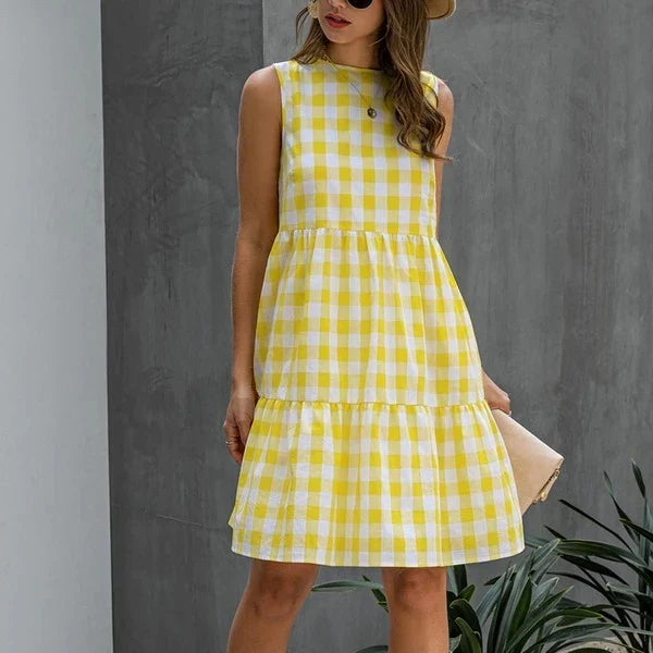 Plaid Loose Women's Dress - Soft, Comfortable, and Fashionable Hemp Blend Dress