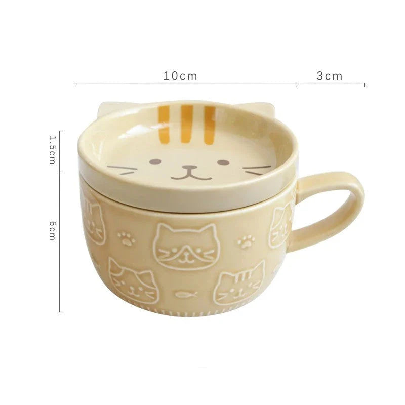 Cartoon Animal Coffee Mug with a charming cat pattern, perfect for enjoying hot beverages at home or on the go.