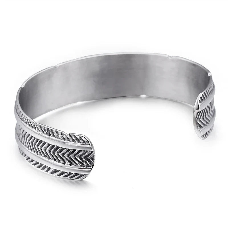 A stainless steel bracelet with a classic, geometric design in a silver finish