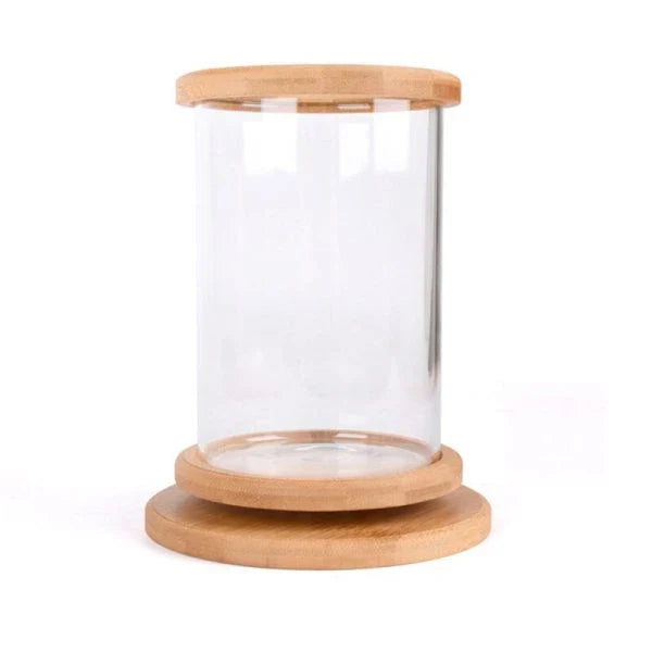Glass Betta Fish Tank with Bamboo Base - Unique 360-degree rotating design for unobstructed viewing of your betta fish