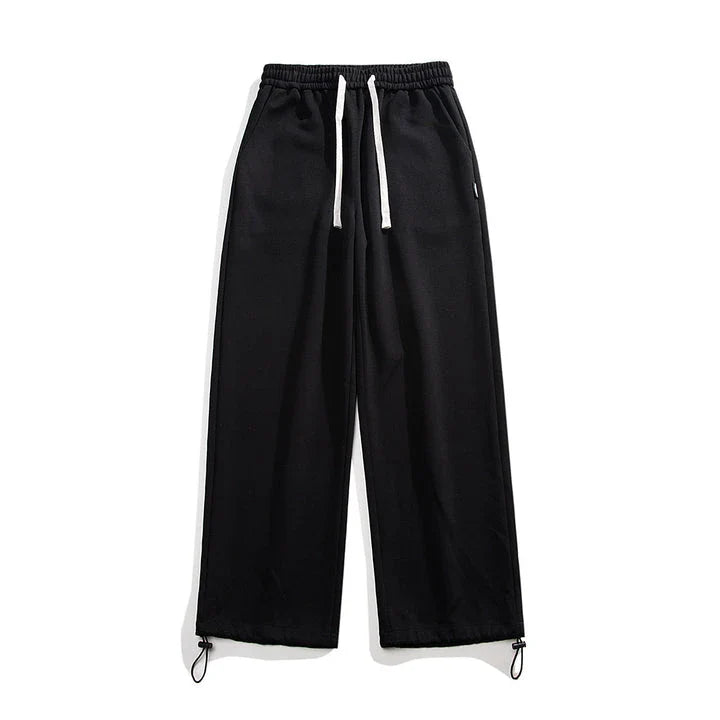 Drawstring Ankle-tied Loose Straight Sweatpants in light gray, black, and flower white colors