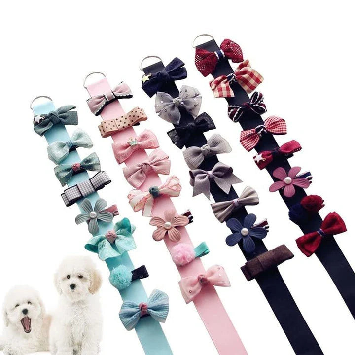 Colorful and stylish hair accessories for dogs, including bows and clips in various shades to complement your furry friend's unique personality.