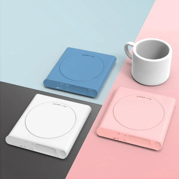 Adjustable Thermostat Coaster with touch-sensitive panel and three heat settings for customized temperature control