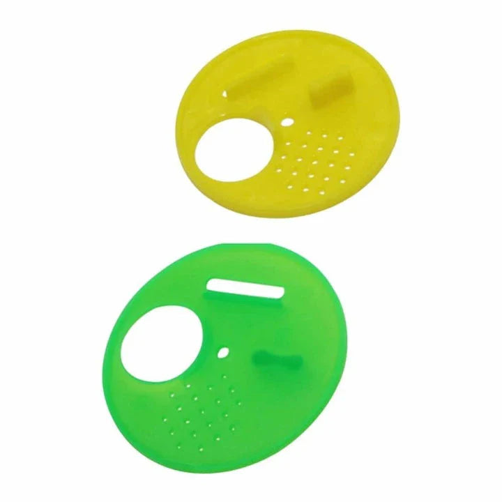 Beehive Rotatable Vent Door Set in green and yellow colors, featuring a unique rotatable design for adjustable airflow and temperature control in your apiary