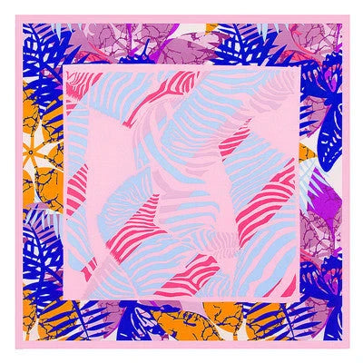 Luxury Spring Leaves Silk Square Scarf with vibrant, cartoon-inspired spring leaves design