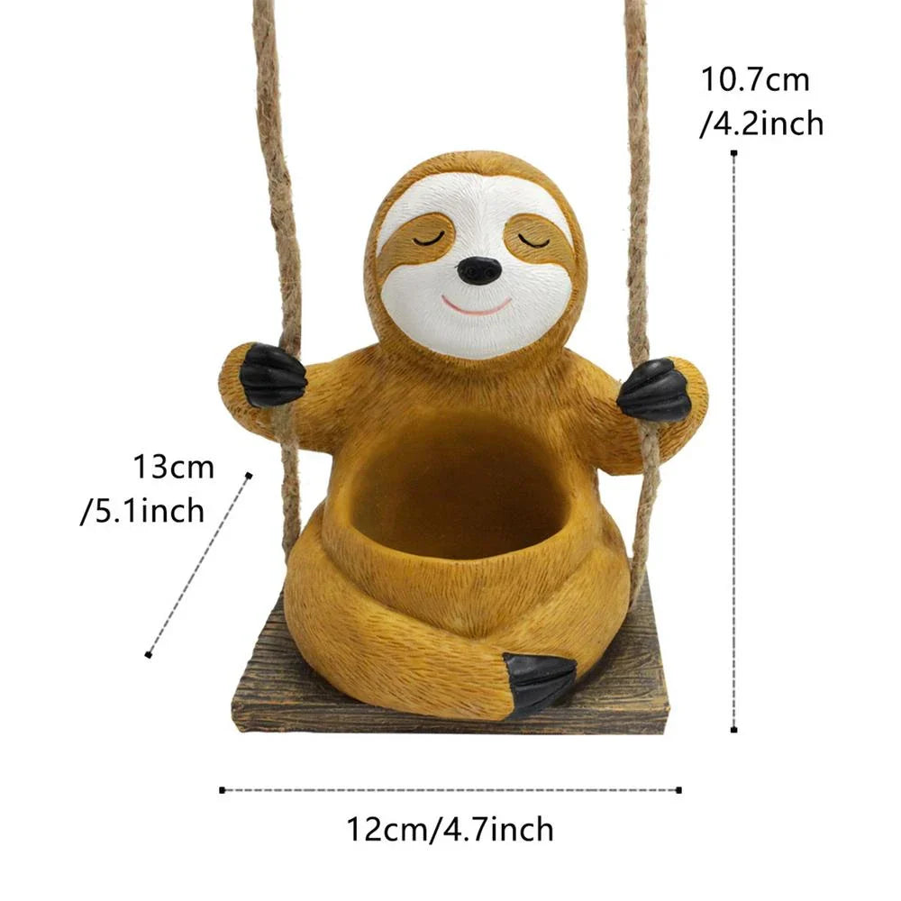 Charming Swing Sloth Planter - Decorative Resin Flower Pot for Home and Garden Decor