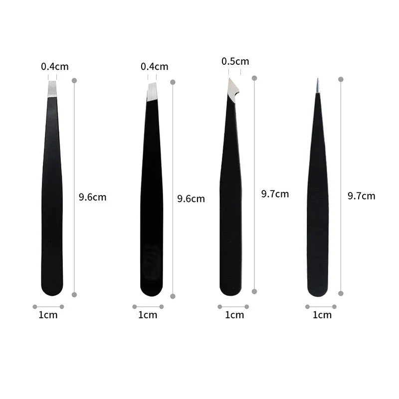 Professional Eyebrow Tweezers Set - 4-Piece Stainless Steel Grooming Kit for Precision Brow and Lash Care