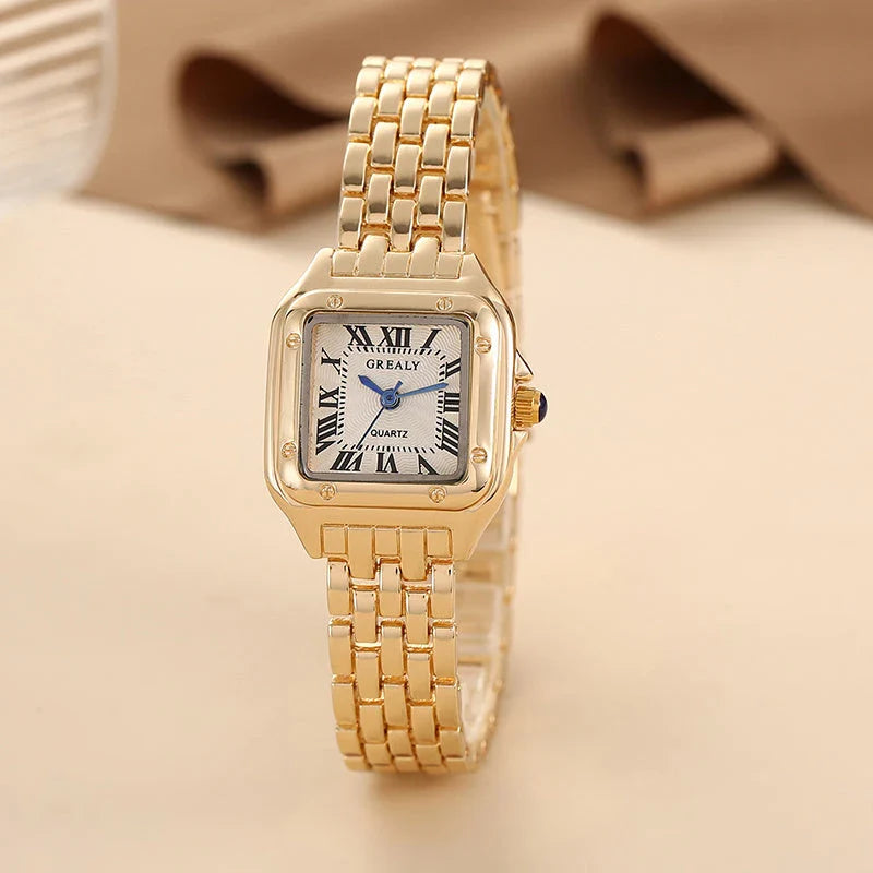 Elegant stainless steel square women's watch with quartz movement and sleek design