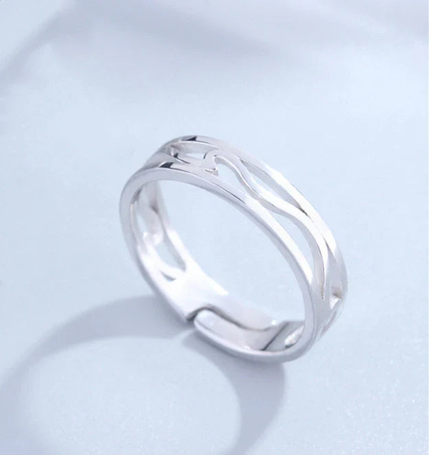 Elegant Sterling Silver Adjustable Couple Rings with Personalized Celestial-Inspired Design