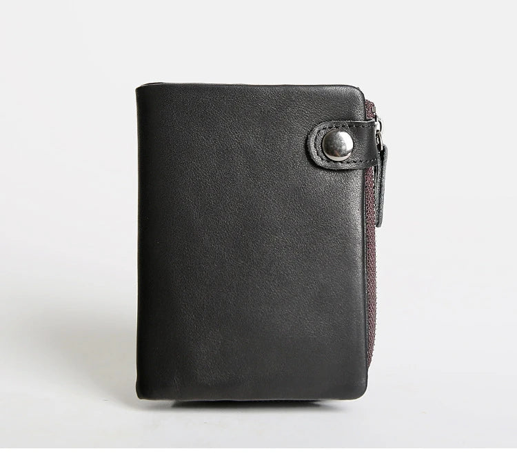 Premium leather wallet for men in a classic horizontal square shape, featuring a simple plain pattern and compact size for everyday use.