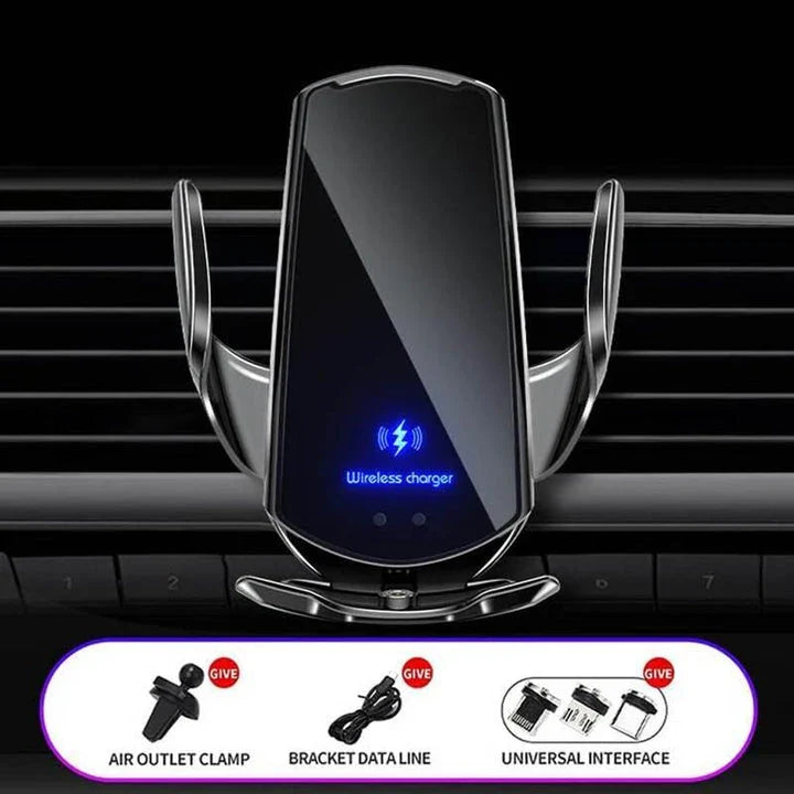 15W Fast Charging Auto-Clamping Wireless Car Charger with 360-Degree Rotation and Universal Qi Compatibility