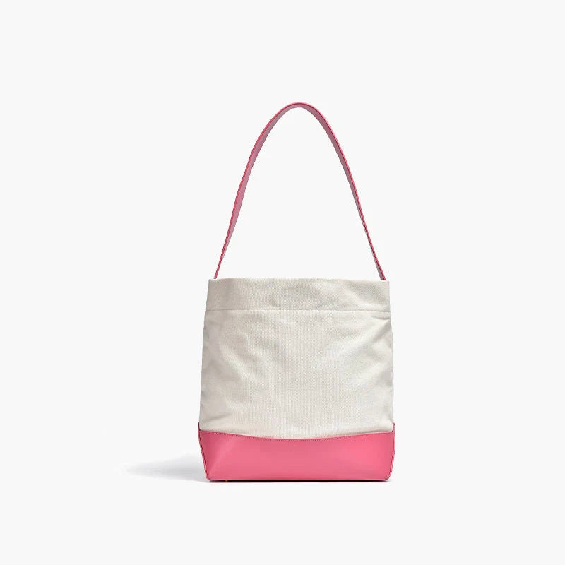 Casual Canvas Patchwork Tote Bag in White and Pink Color for Stylish American Women