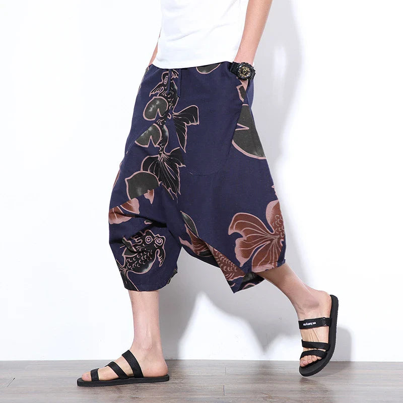 Comfortable plus-size harem shorts with ethnic-inspired pattern, made from premium cotton for all-day wear