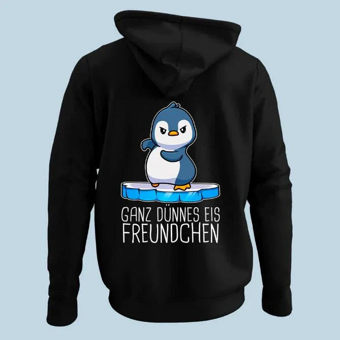 Cozy and comfortable loose hooded sweater with adorable penguin print design