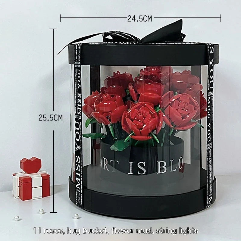 A decorative flower pot featuring a stunning rose bouquet design, made of high-quality plastic for indoor or outdoor use.