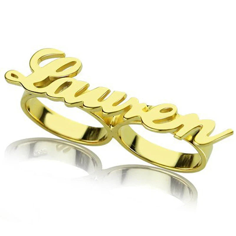 Fashionable stainless steel personalized double ring in gold, silver, and rose gold colors