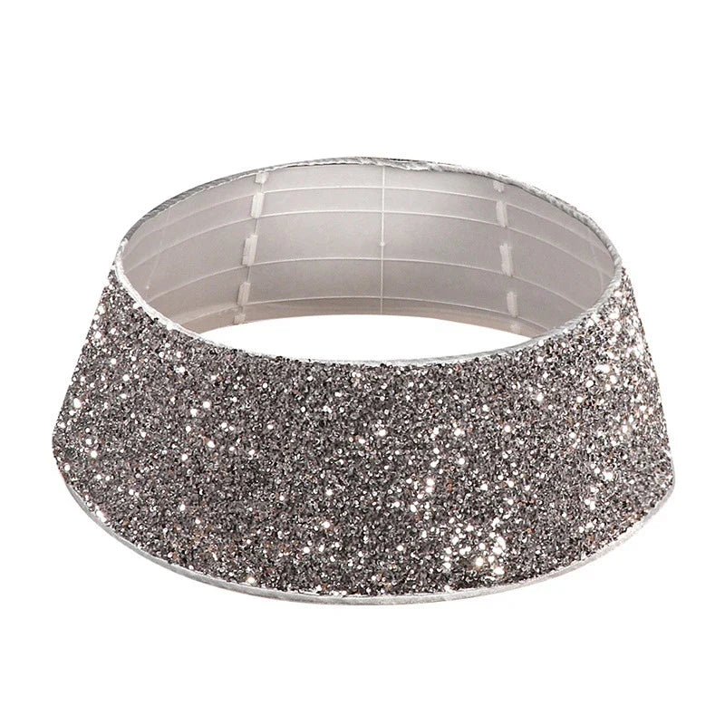 Sparkling Christmas tree skirt with shimmering silver gray sequins, adding a touch of holiday magic to your home decor