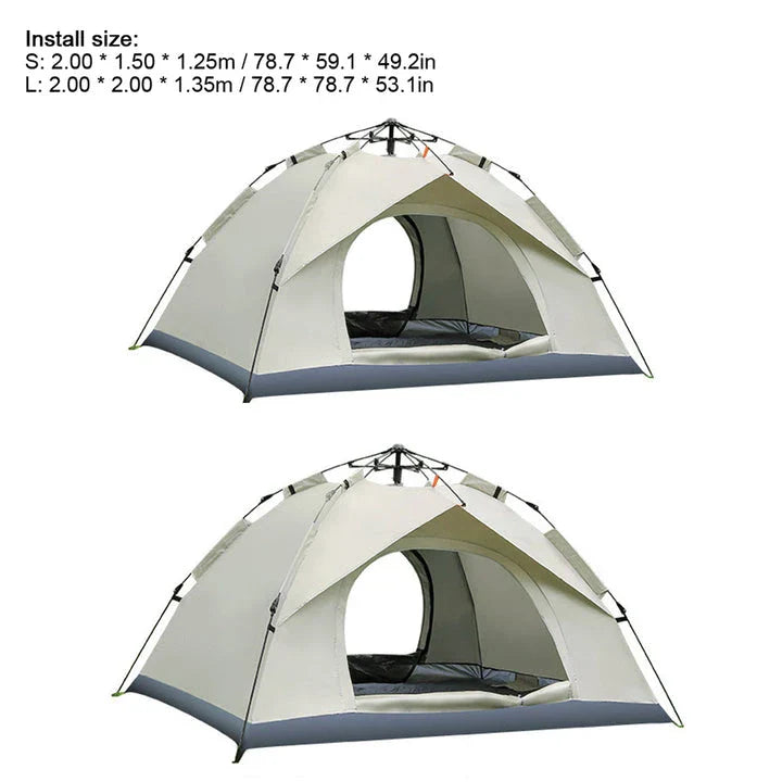 Family camping tent with easy automatic setup, durable 190T polyester fabric, and spacious interior for comfortable outdoor adventures.
