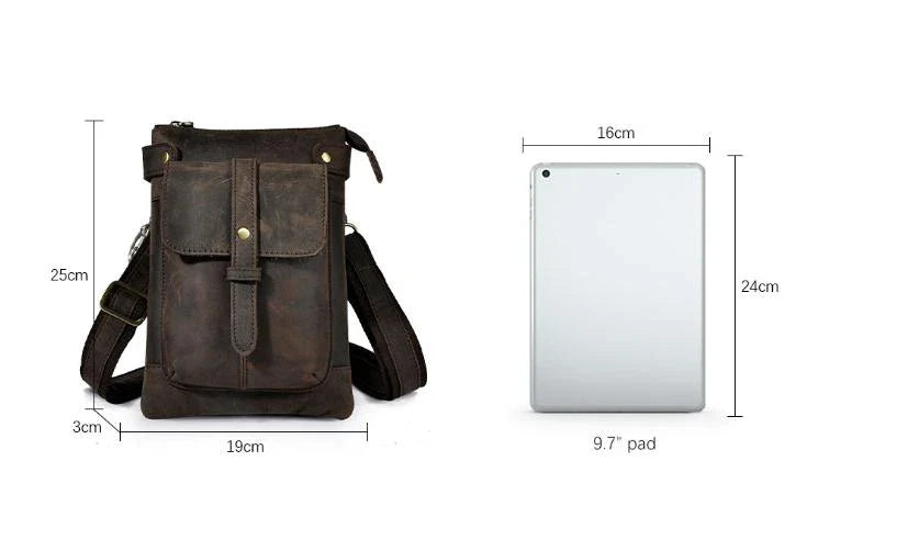 A premium cowhide leather shoulder bag with a compact and versatile design, suitable for various occasions and outdoor activities.