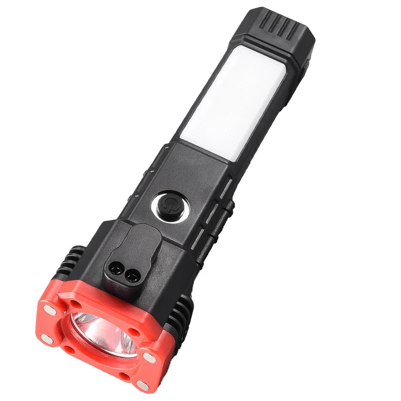 Multifunctional LED flashlight with emergency hammer, seatbelt cutter, and USB charging capabilities