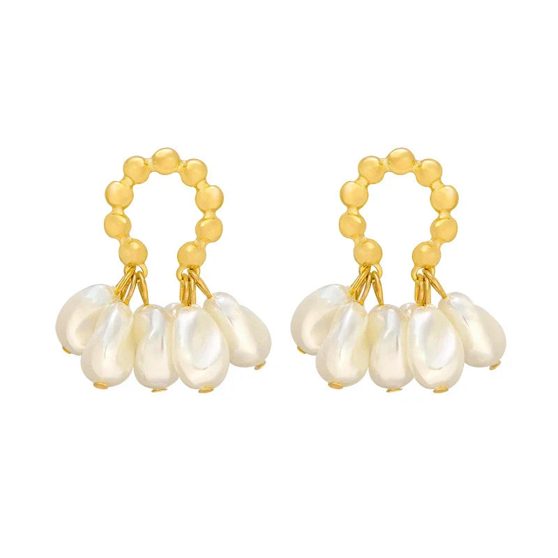 Elegant Baroque pearl earrings with a shimmering alloy, silver, or gold-plated finish