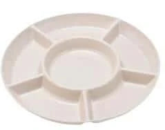 Stylish plastic plate in green and khaki colors, perfect for serving individual snacks or shared platters