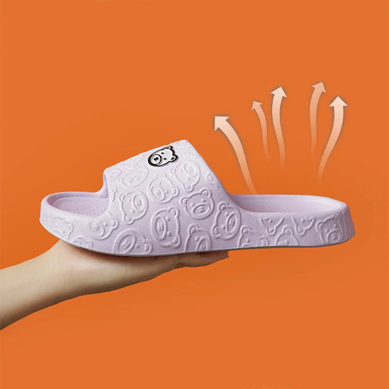 Cozy bear-themed slippers with thick, non-slip soles for indoor wear