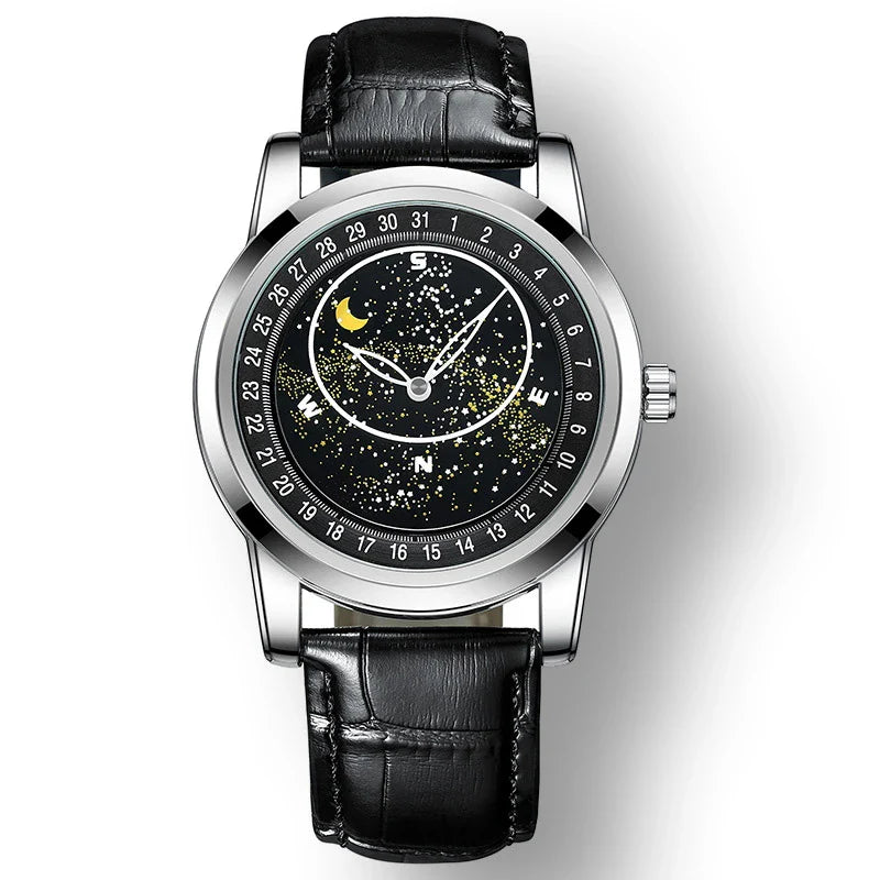 Gypsophila Men's Quartz Luminous Waterproof Fashion Business Watch with Blue Dial and Leather Strap