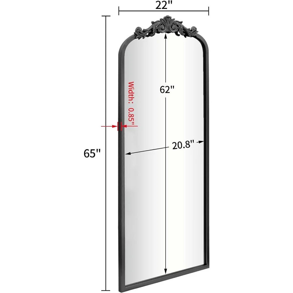 Elegant Arch Full-Body Wall Mirror with Vintage Ornate Frame - Durable Aluminum Construction, High-Definition Glass, Versatile Placement Options