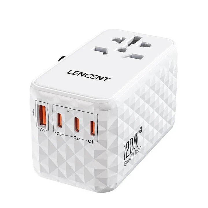 120W GaN Fast Charger with Multi-Region Travel Adapter for phones, tablets, and laptops