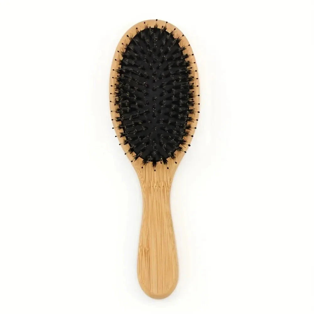 Natural Boar Bristle Hair Brush with Bamboo Handle for Detangling, Scalp Massage, and Frizz Control