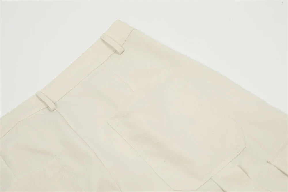 Premium pleated overalls for men with ribbon pockets, available in black and apricot colors, sizes S-XL