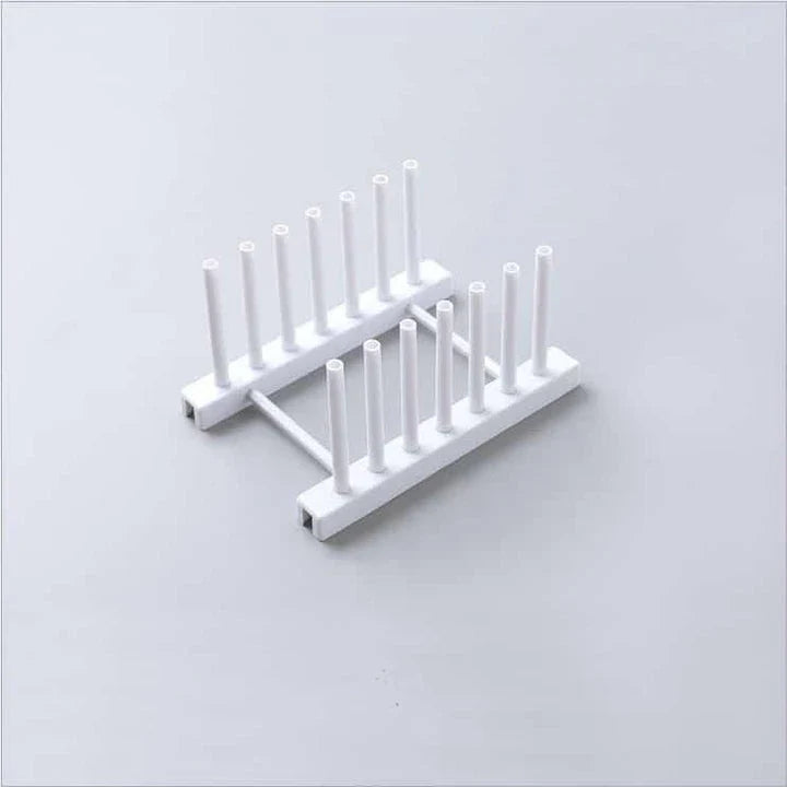 Versatile kitchen plate and lid organizer rack made of durable plastic with adjustable dividers for customizable storage