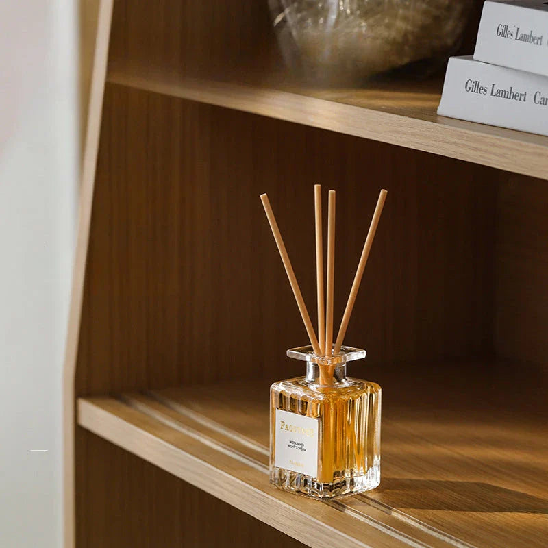 Romantic Manor Perfume Reed Diffuser Set with elegant glass bottle and wooden reeds, delivering a long-lasting, soothing fragrance to enhance your home's ambiance.