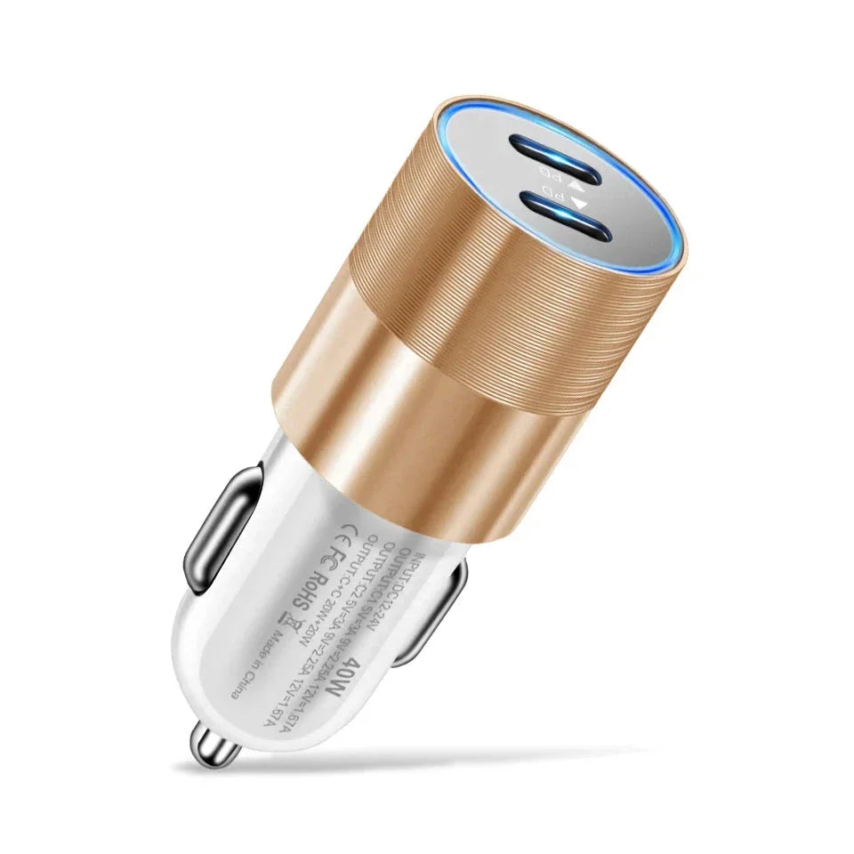 68W Dual USB-C Car Charger with lightning-fast charging capabilities and sleek, compact design