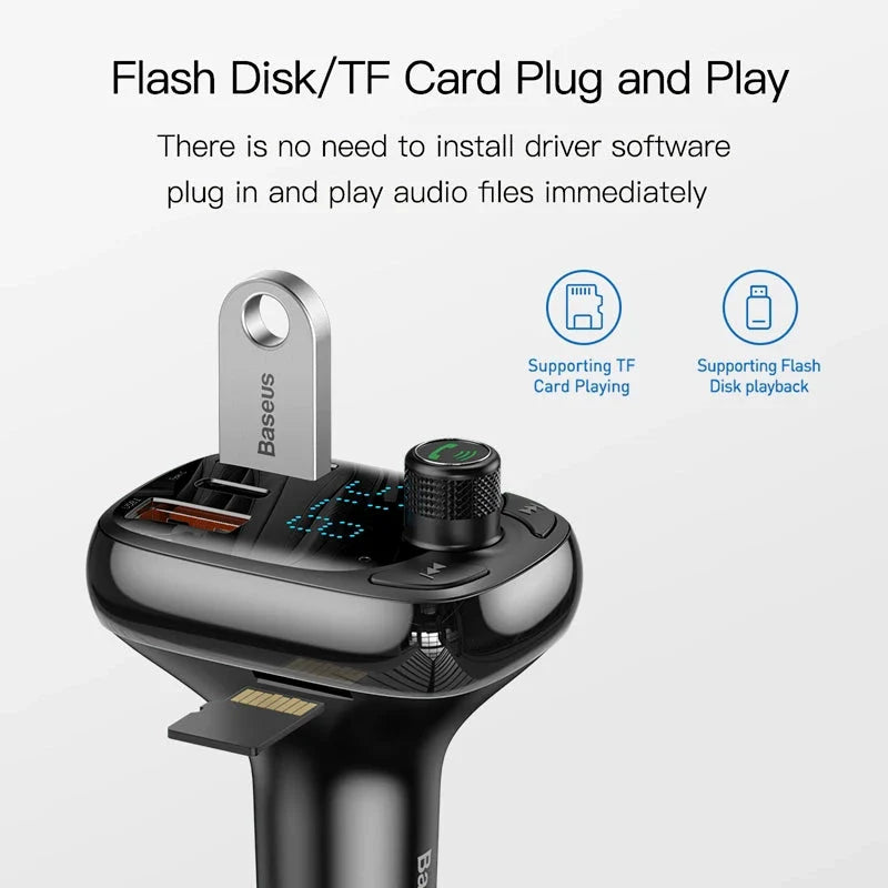 Bluetooth 5.0 FM Transmitter and Fast Charging Car Adapter with Dual USB Ports for Hands-Free Calling and Audio Streaming