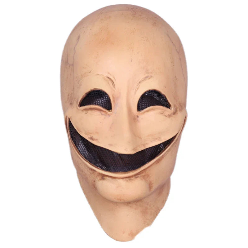 A high-quality latex alien mask with a smiling expression and faceless design, perfect for Halloween or costume parties.