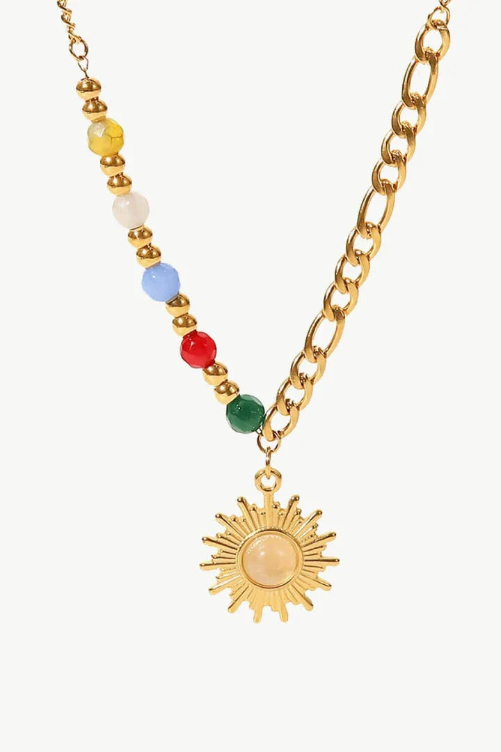 Radiant Opal Sun Pendant Necklace - Premium Titanium Steel Necklace with Captivating Opal-Infused Sun Pendant