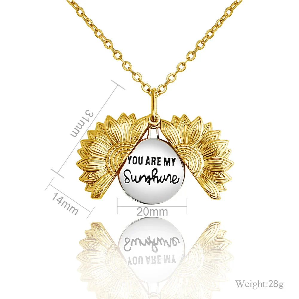 Elegant sunflower necklace with a captivating flower-shaped pendant in gold, silver, or rose gold finish