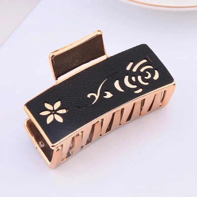 Elegant floral hair claw accessory for women, featuring a premium canvas and rubber design in a stylish brown color