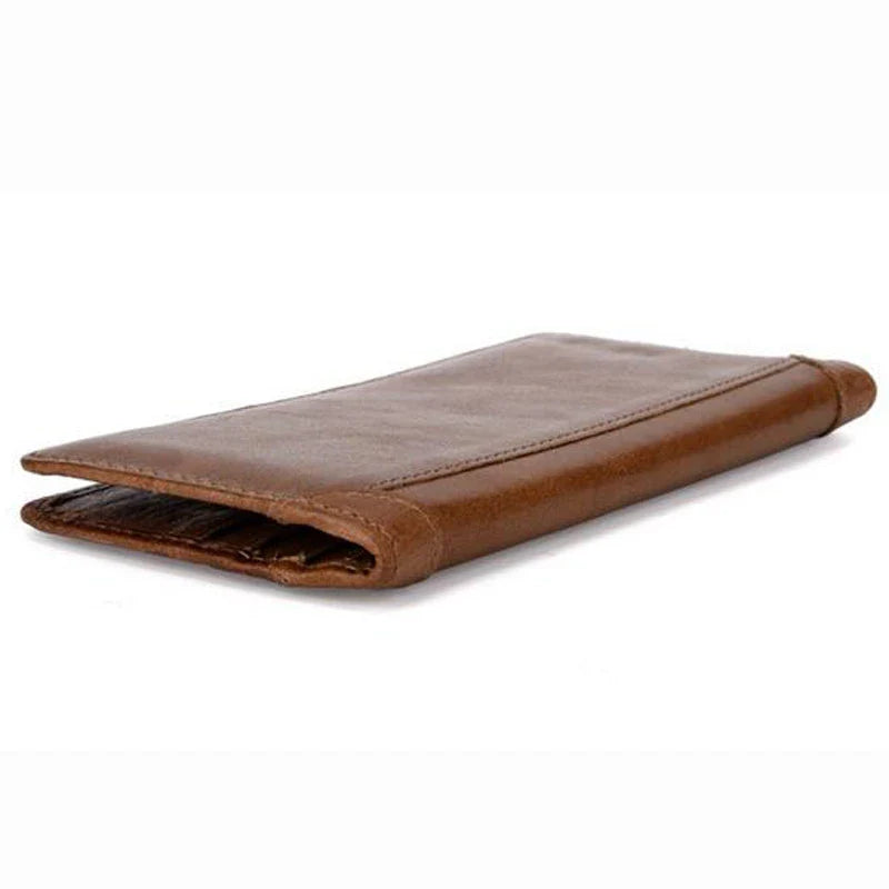 Premium retro-style cowhide leather wallet with hidden compartment, bill holder, change slot, and multiple card slots