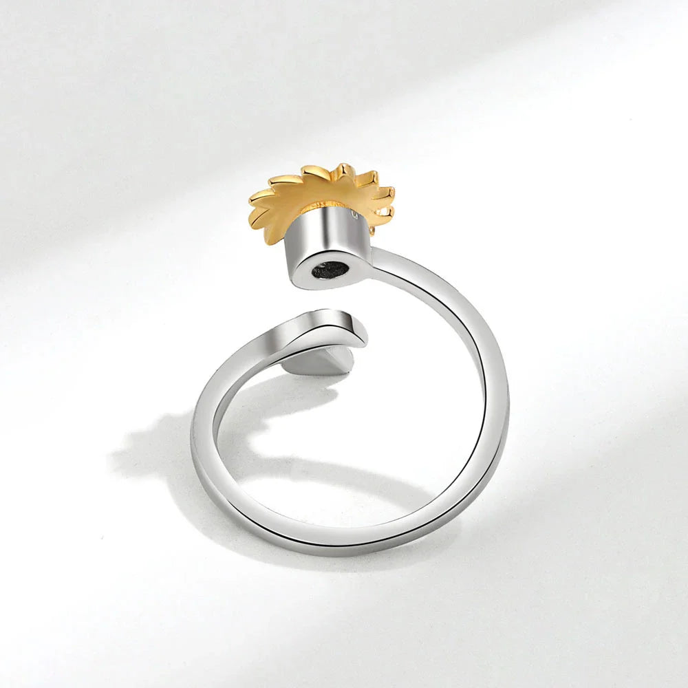 Sunflower Adjustable Rotating Ring in Platinum Finish - Elegant Floral Accessory for Everyday Wear