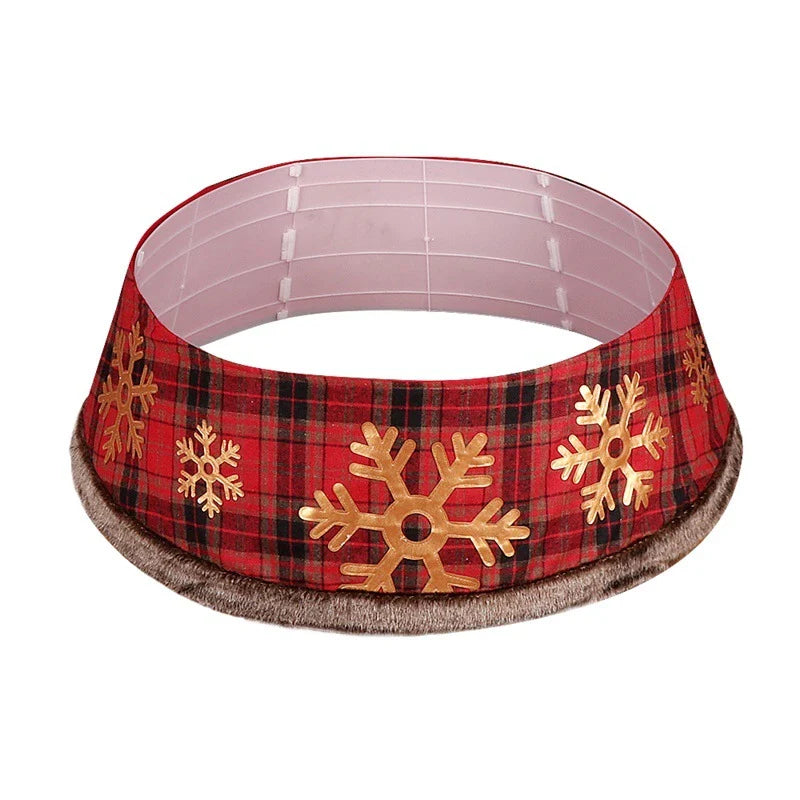 Elegant snowflake plaid Christmas tree skirt made of durable non-woven fabric, perfect for adding festive charm to your holiday decor