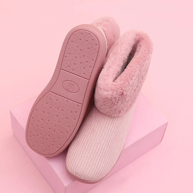 Cozy and durable plush snow boots in various colors, featuring a soft corduroy upper and reliable TPR sole for winter adventures.