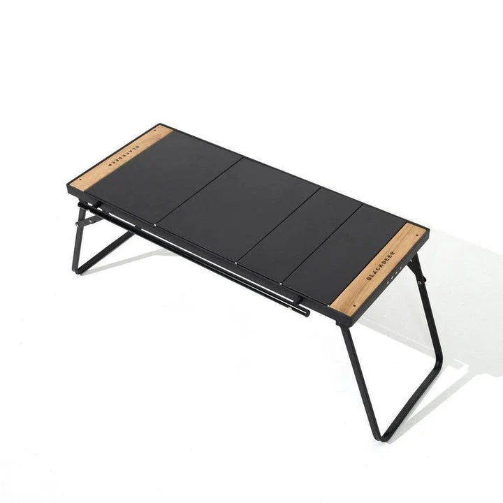 Portable Camping Folding Table with Integrated BBQ Grill made of Aluminum Alloy and Wood, perfect for outdoor adventures and picnics