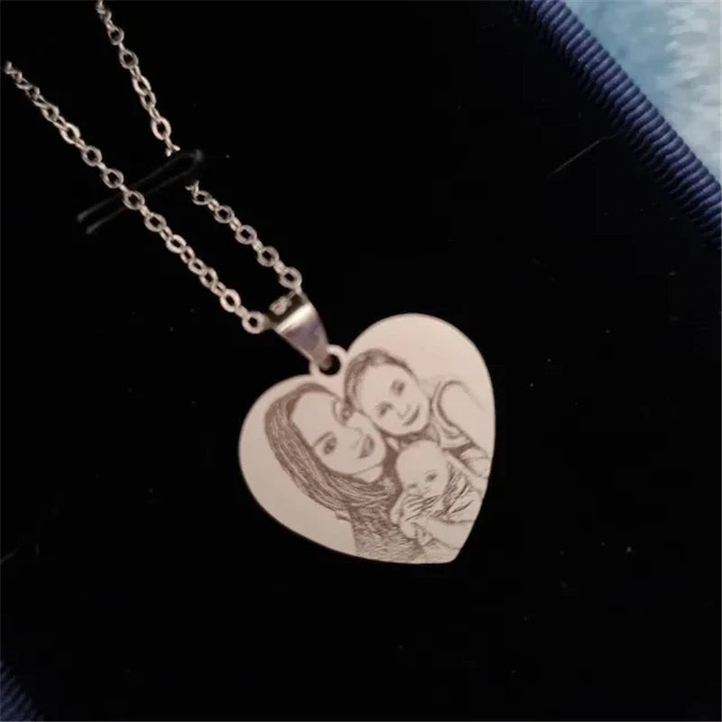 Personalized Photo Engraved Titanium Steel Necklace with Customizable Pendant