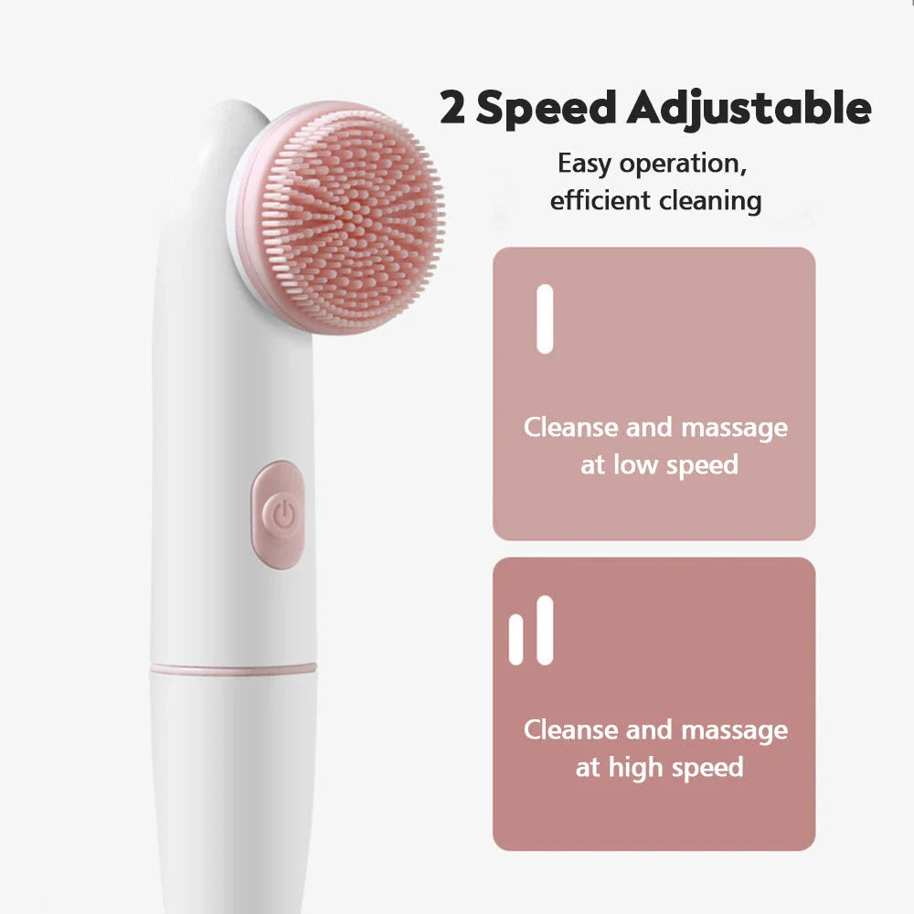 Trendha 2-in-1 Waterproof Electric Face Cleansing Brush and Massager in pink color