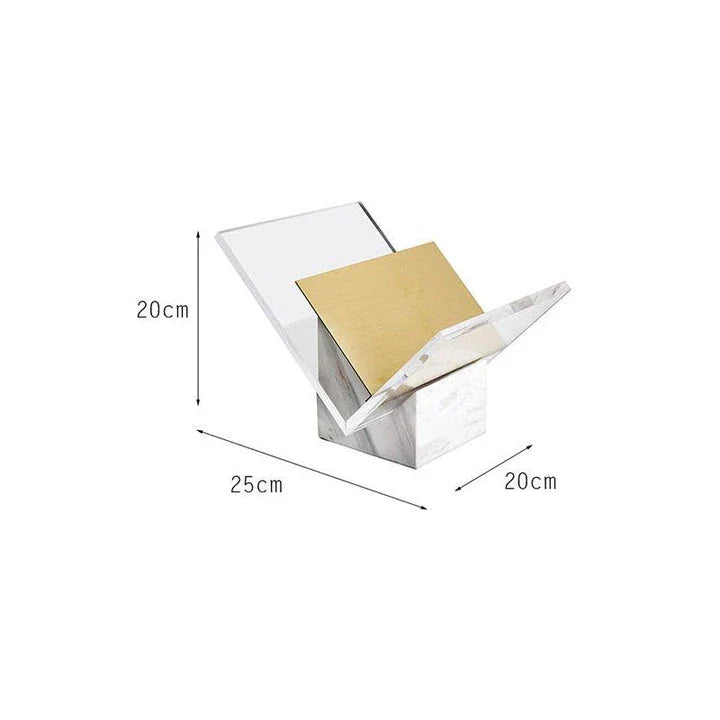 Elegant natural marble and acrylic book stand with Volakos White marble and transparent acrylic design for stylish display of books, magazines, and art