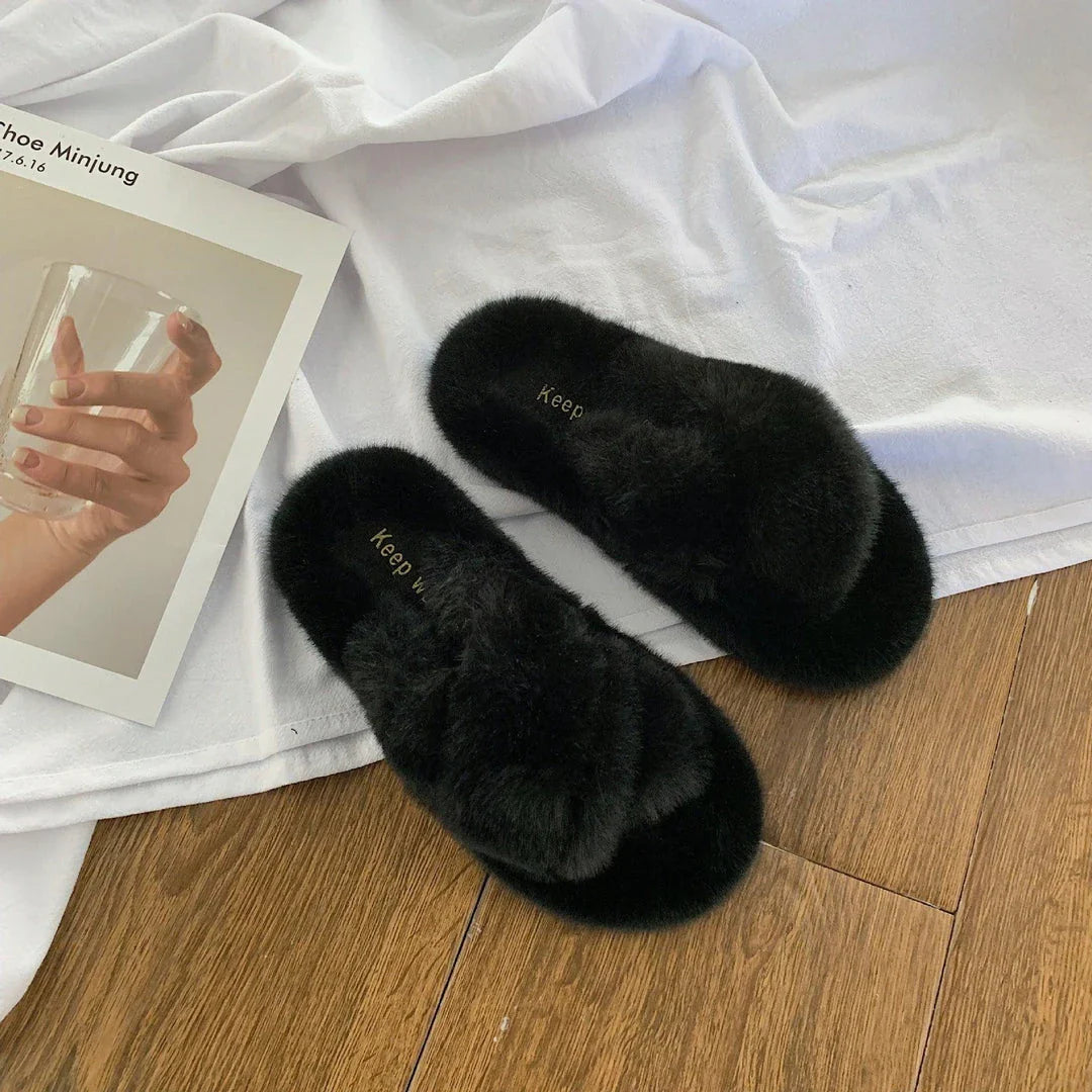 Cozy and stylish hairy slippers for fashionable women, available in multiple color options